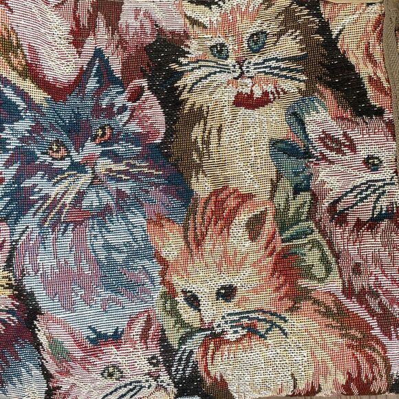 Vintage Cat Tapestry Wheeled Shopper Bag Tote Collapseable - Picture 9 of 13